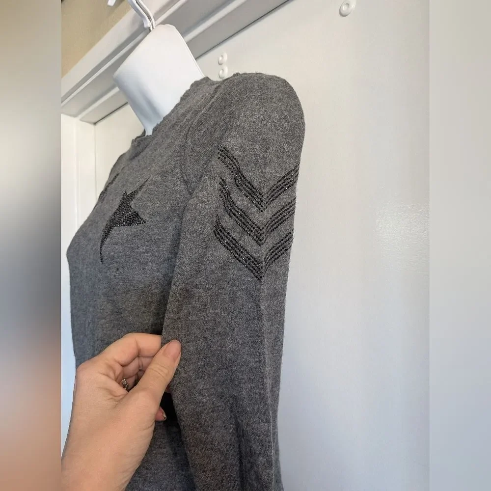 Zadig & Voltaire Gray Cashmere And Beaded Star And Skull Luxury Medium - Picture 6 of 7